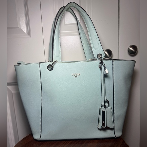 Guess Handbags - GUESS 1981 Soft Teal Tote Shoulder Bag Zip Top Purse